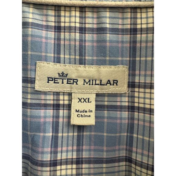 Peter Millar 100% Cotton XXL Blue Plaid Button Up Long Sleeve Shirt - Picture 4 of 4
